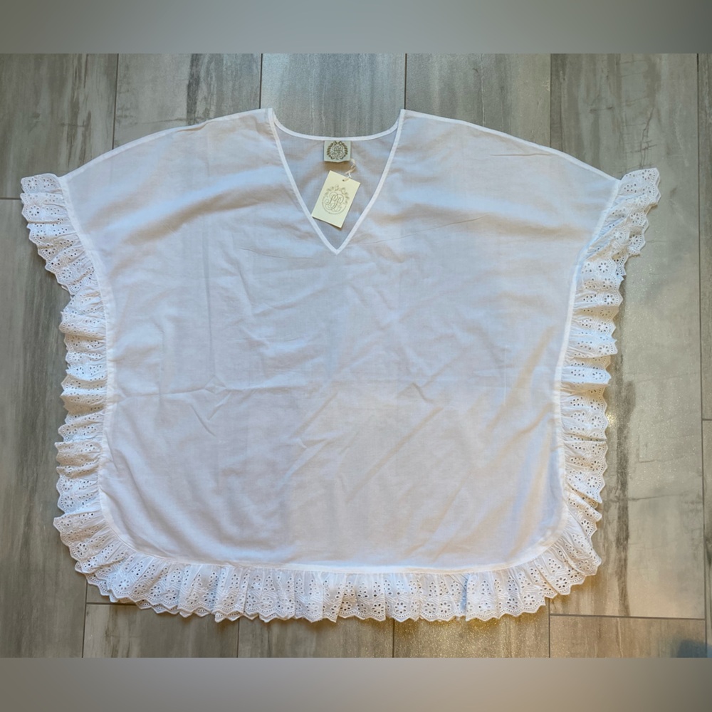 NWT TBBC Lightweight Cotton White Aunt Cathy Swimsuit V-neck Beach Cover-up XS-S